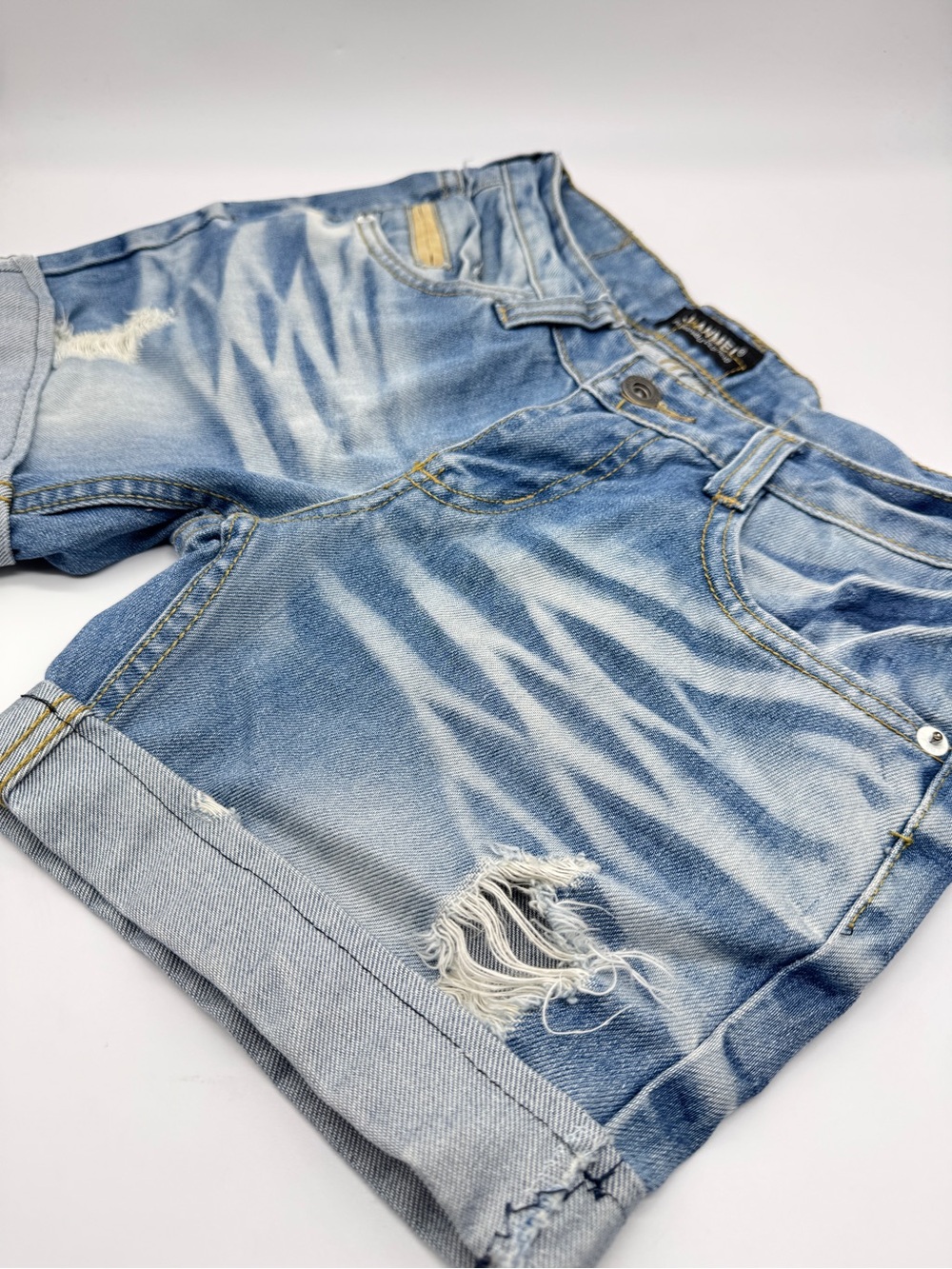 Light Washed Blue Distressed Denim Shorts - Picture 4 of 8